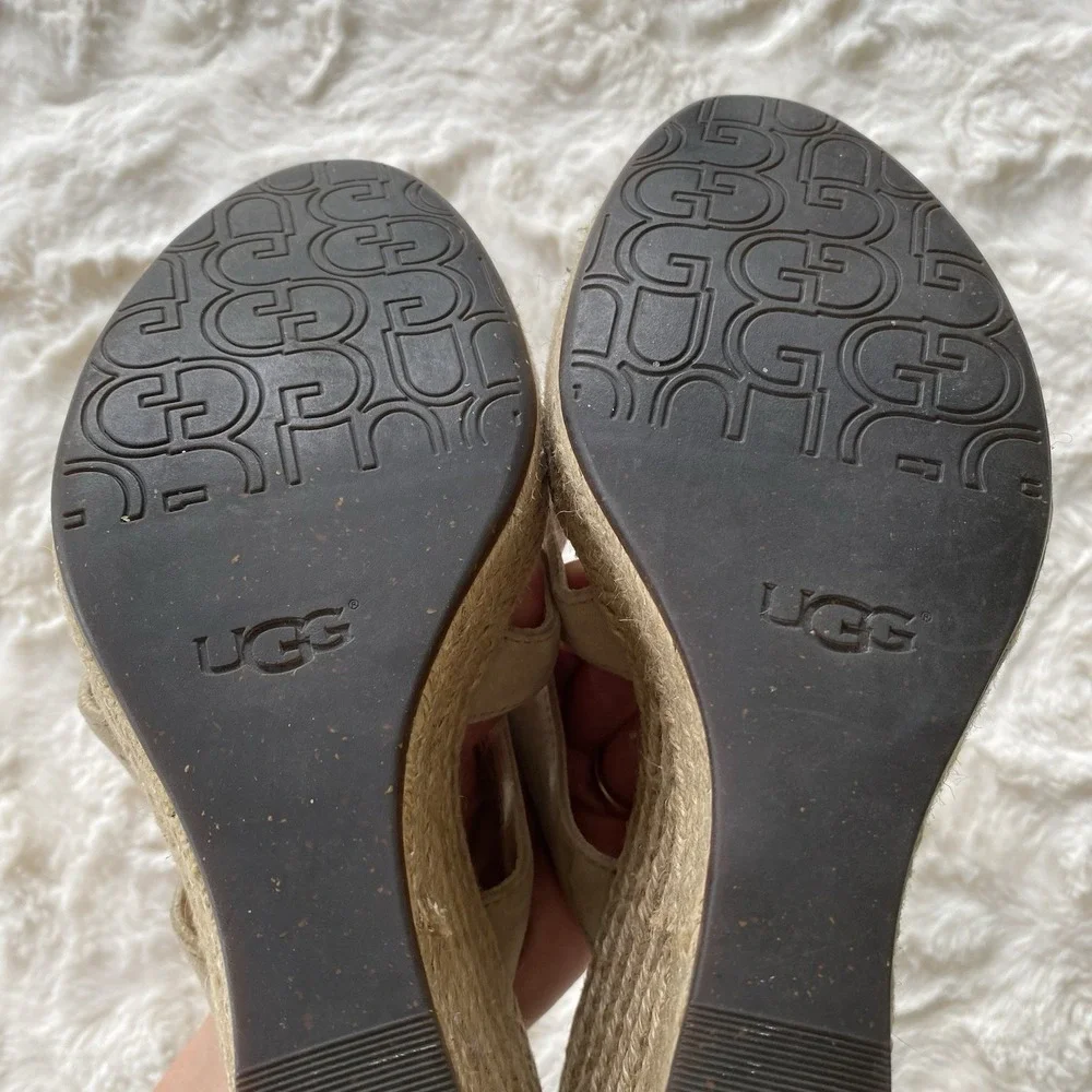 UGG Tawnie Leather Platform Espadrilles‎ Slip On Wedge Sandals Size 8 Nautical